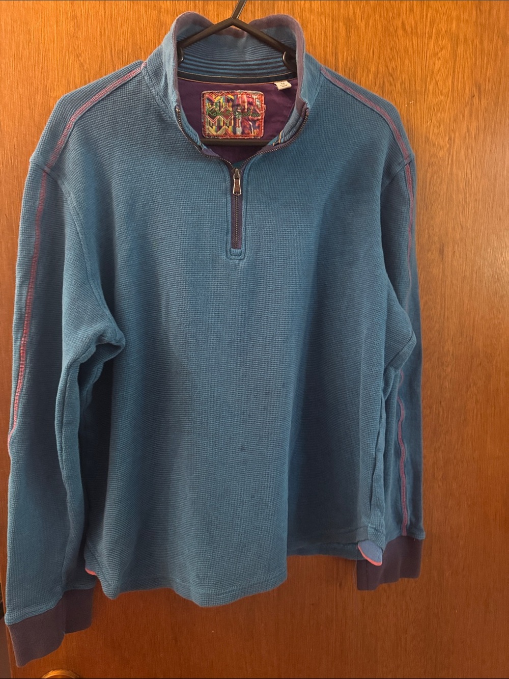 Robert Graham Teal Zip-Up Sweater with Purple & Pink Accents